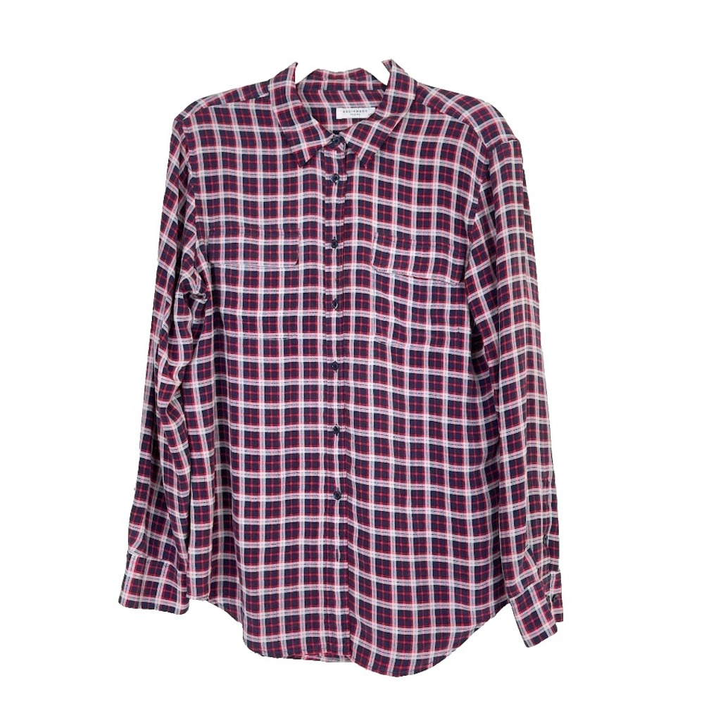 Equipment‎ Femme Womens Silk Plaid Button Up Top Academia Twee Office Work Large